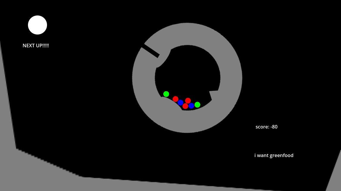 some red balls floating in a grey circle, inside a black void